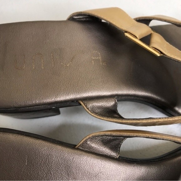 Unisa Gold Three Strap Block Heel Leather Sandal Women Size 8 Made in Brazil - Picture 13 of 16